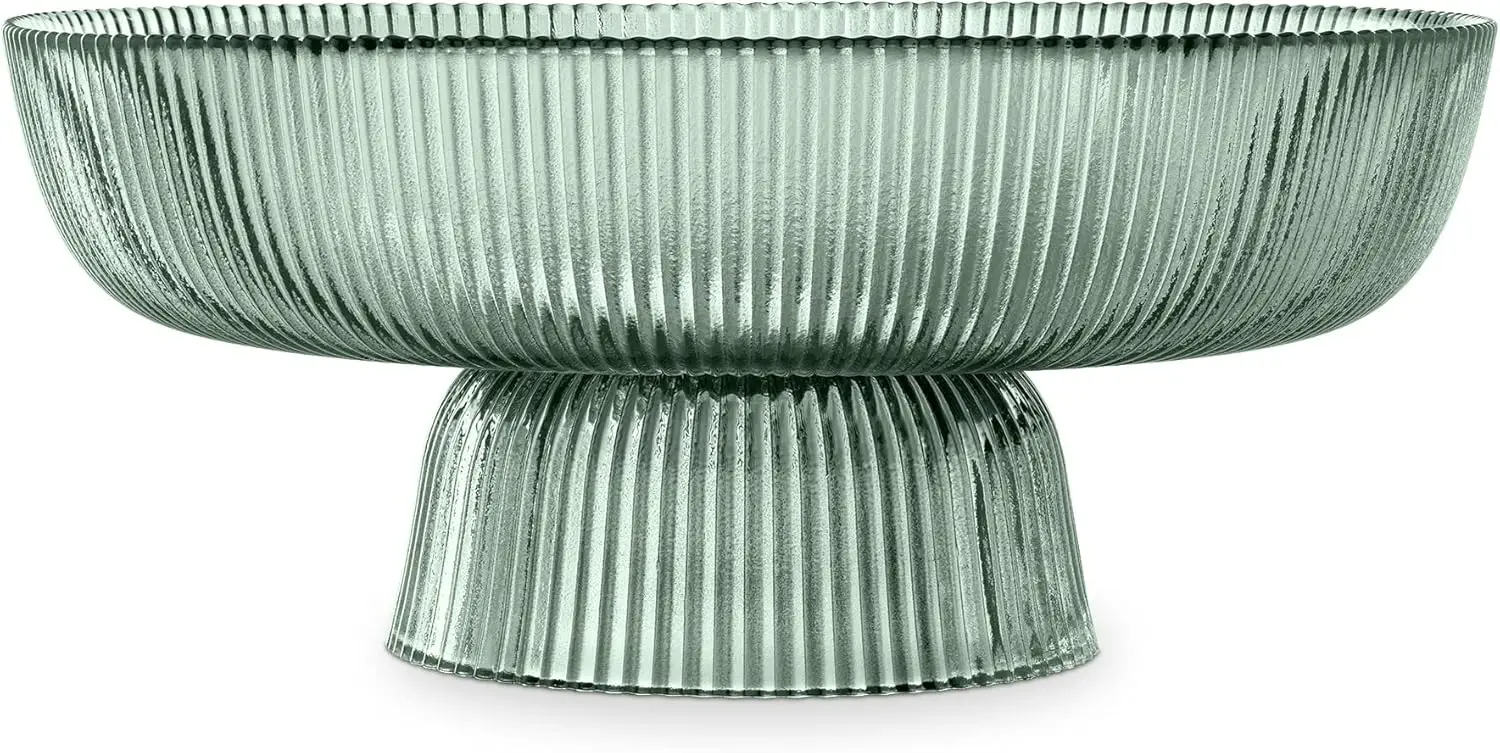 

Зеленая тонированная стеклянная миска для фруктов — декоративная рифленая центральная тарелка для закусок и конфет, диаметр 10,2 дюйма