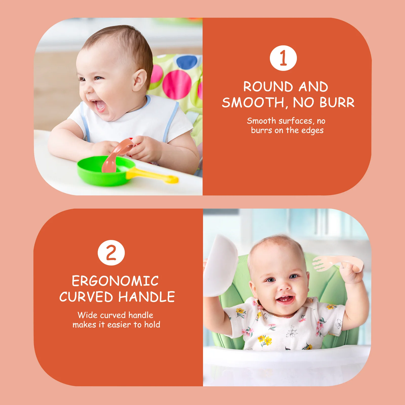 

1 set 1 Set Infant Feeding Spoon Fork Set Curved Design For Toddlers Easy Grip Non-Slip Handle High Temp Resistance Smooth Edge