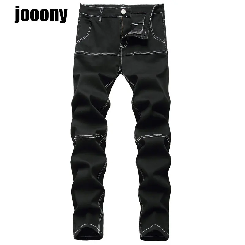 Streetwear Men's Slim Stretch Jeans Spliced Patchwork Contrast Color Pants Streetwear Trousers Y2K Aesthetics Gothic Vintage