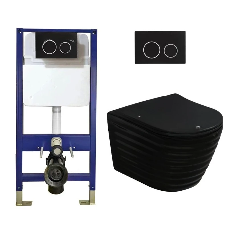 Modern ceramic round p trap hanging toilet ceramic toilet sanitary ware matte black frameless wall-mounted toilet