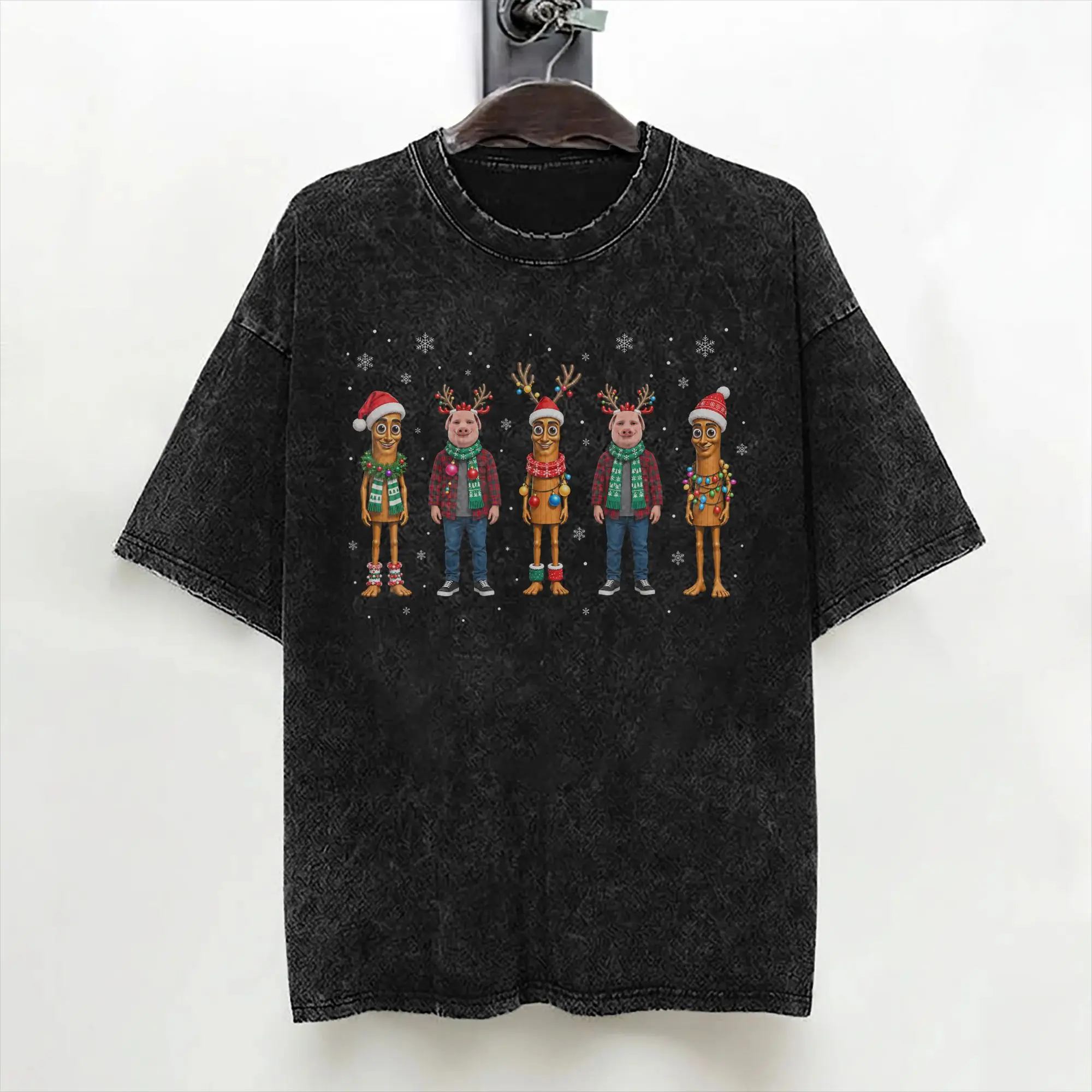 Christmas Lights Tung Sahur John Pork Santa T Shirts Washed Cotton T-Shirts Vintage Men Women Streetwear Summer Tee Shirt
