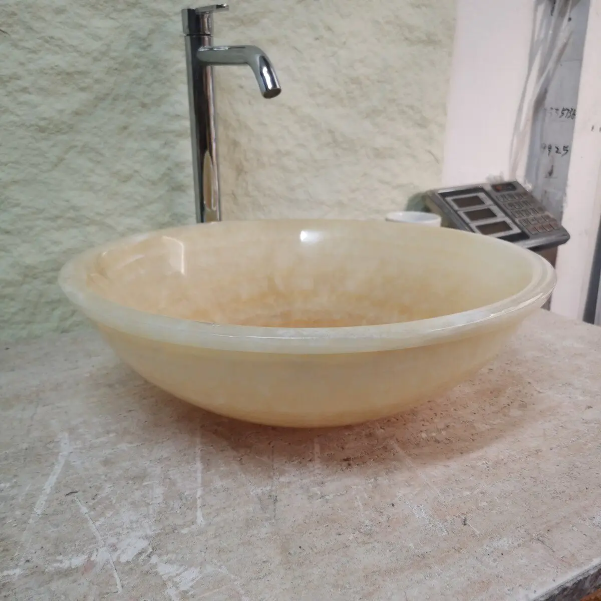 Natural rice topaz platform basin with round edge super bright jade wash basin bathroom sink can be customized