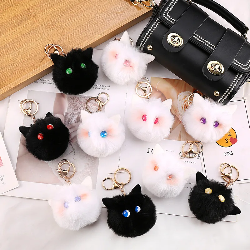 

Cartoon Coal Ball Cute Keychains Powder Blusher Plush Key Chain Bag Mobile Phone Pendant Gift for Mother's Day Children's Day
