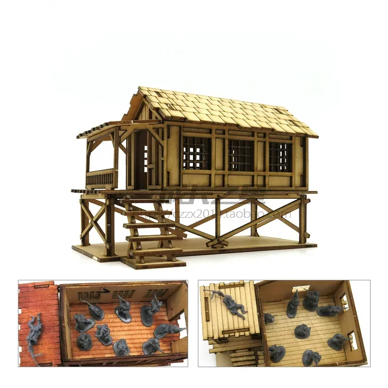 1:72 Südostasien alte Outdoor Taoyuan architektonische Szene Holzhütte Montagemodell handgemachtes Geschenk