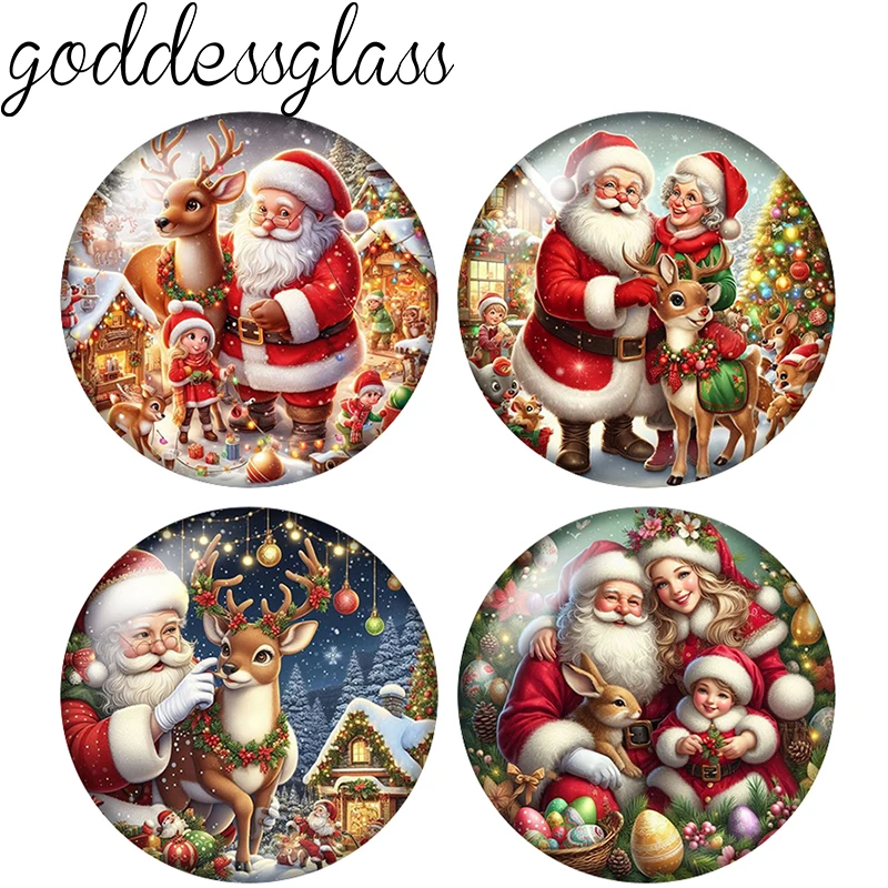 New Merry Christmas Santa Claus Family 10pcs 12mm/18mm/20mm/25mm Round photo glass cabochon demo flat back Making findings