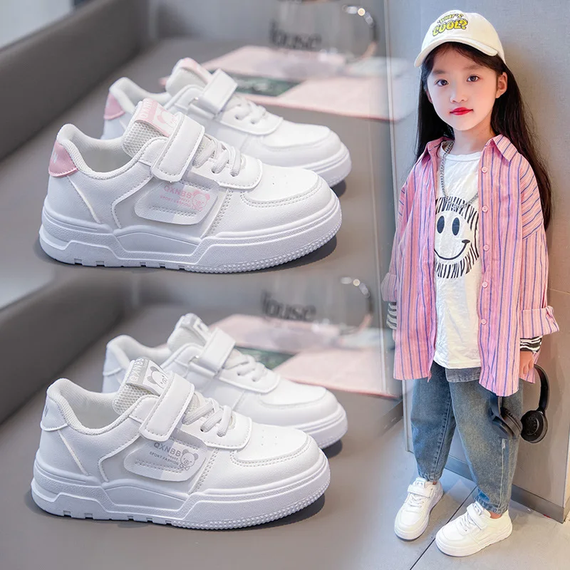 

Leather Children's White Shoes Girls Board Shoes Fall and Winter New Fashionable Hundred Children's Shoes Boys White Casual Shoe