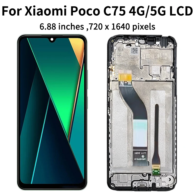Wyświetlacz 6.88 cala do Xiaomi Poco C75, ekran LCD z digitizerem dotykowym, zamiennik ekranu LCD do Poco C75 z ramką. — zdjęcie produktu 3