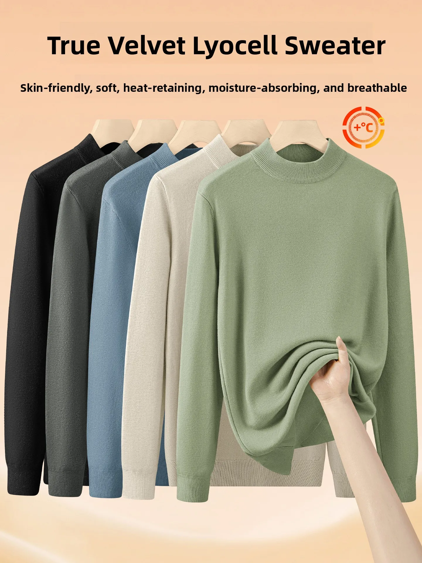 

Мужской свитер Thiened Fce с высоким воротником, теплый базовый слой, повседневный, длинный рукав, круглый вырез, смесь шерсти