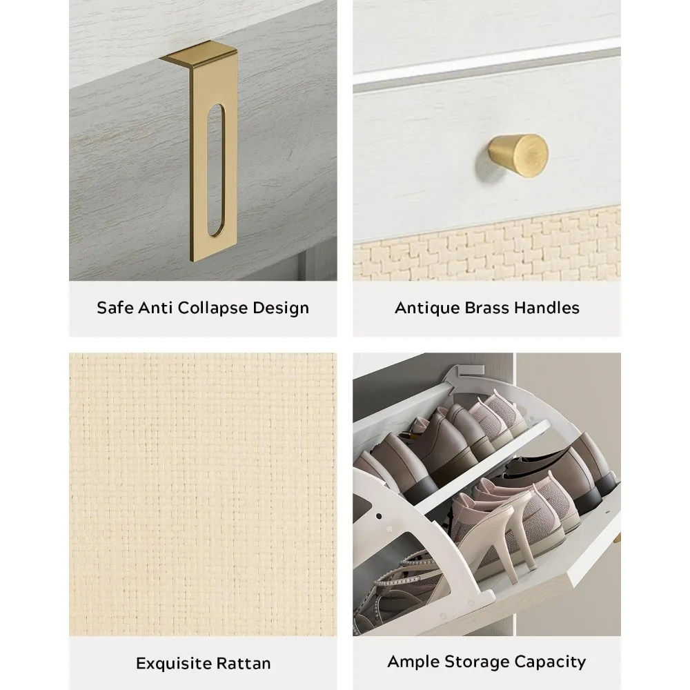 خزانة تخزين الأحذية الضيقة مع 3 أدراج قابلة للطي، منظم رف الأحذية الخشبي قائم بذاته للتخزين الفعال