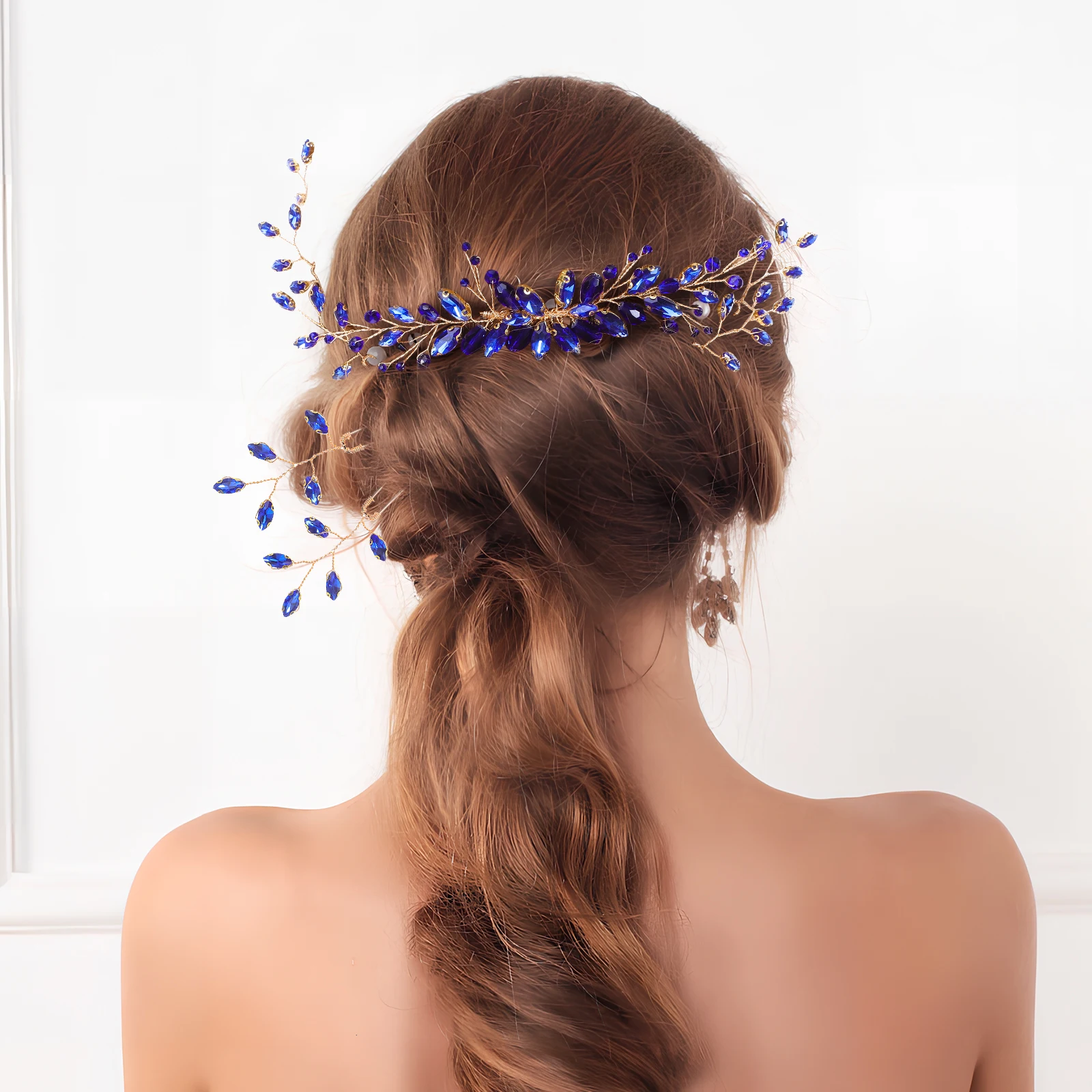 

1 Set Rhinestone Pins U Shaped Leaf Shape Decorative Clips Wedding Bridal Accessories For Women Blue Styling Pins Strong Durable