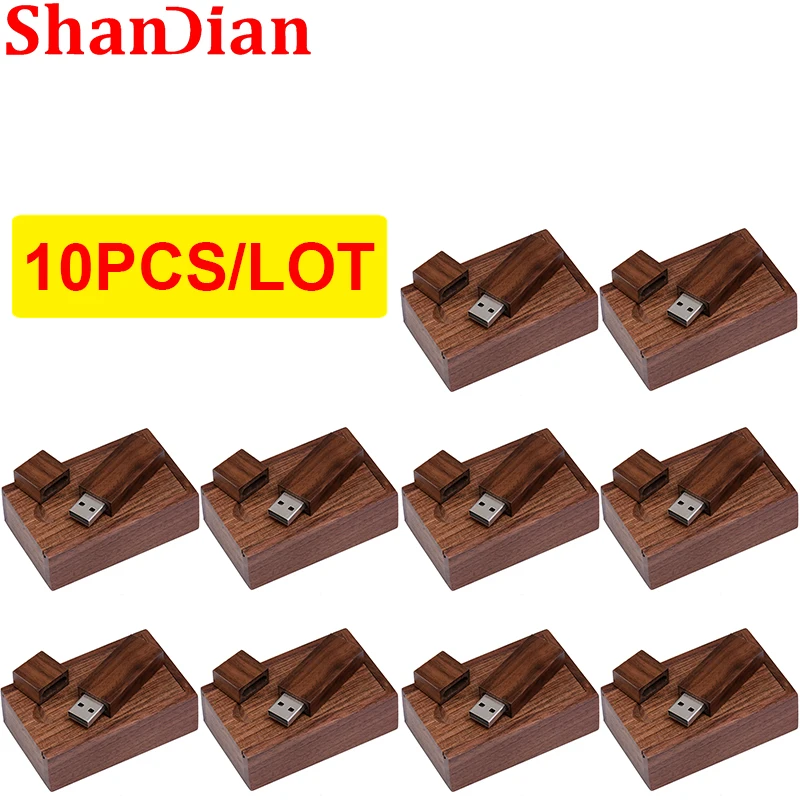 SHANDAIN PAY Photography Wooden USB 2.0 Flash Drive 32GB Pen Drives 64G Memory Stick 128GB Wedding Box Gifts free logo 10PCS/LOT