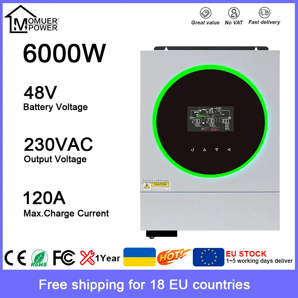 

4KW 6KW MPPT Off Grid Solar Inverter Battery Voltage 24V 48V 120A 500V High PV Charge Input Pure Sine Wave Output 230V with WIFI