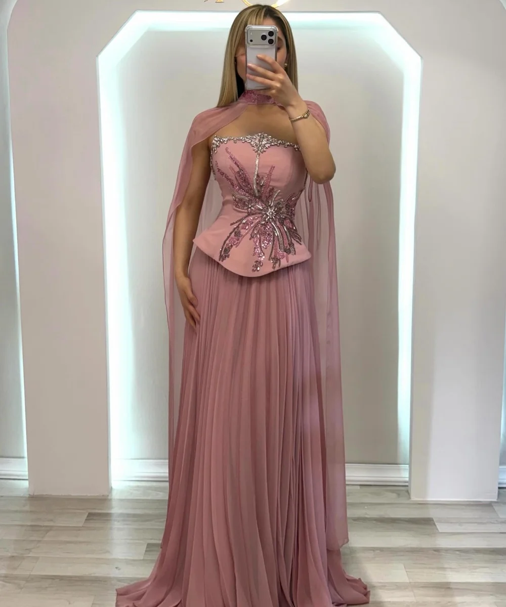 Customized Matching Jersey Sequined Pattern A-line Strapless Long Evening Dresses Luxury High Quality Formal