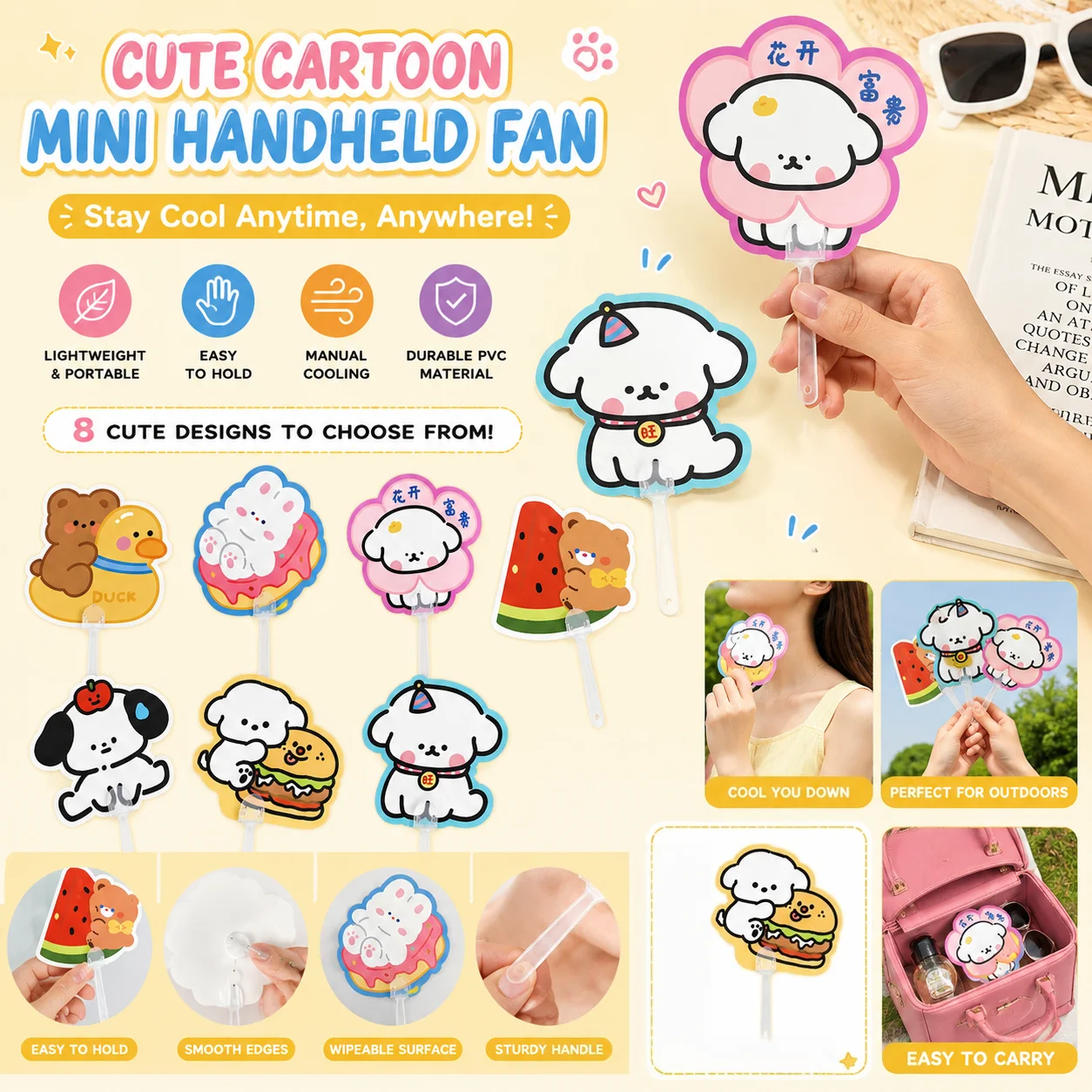 Cartoon Animal Mini Hand Fan Portable Pvc Manual Cooling Fan Summer Outdoor Lightweight Small Handheld Fan Daily Supplies