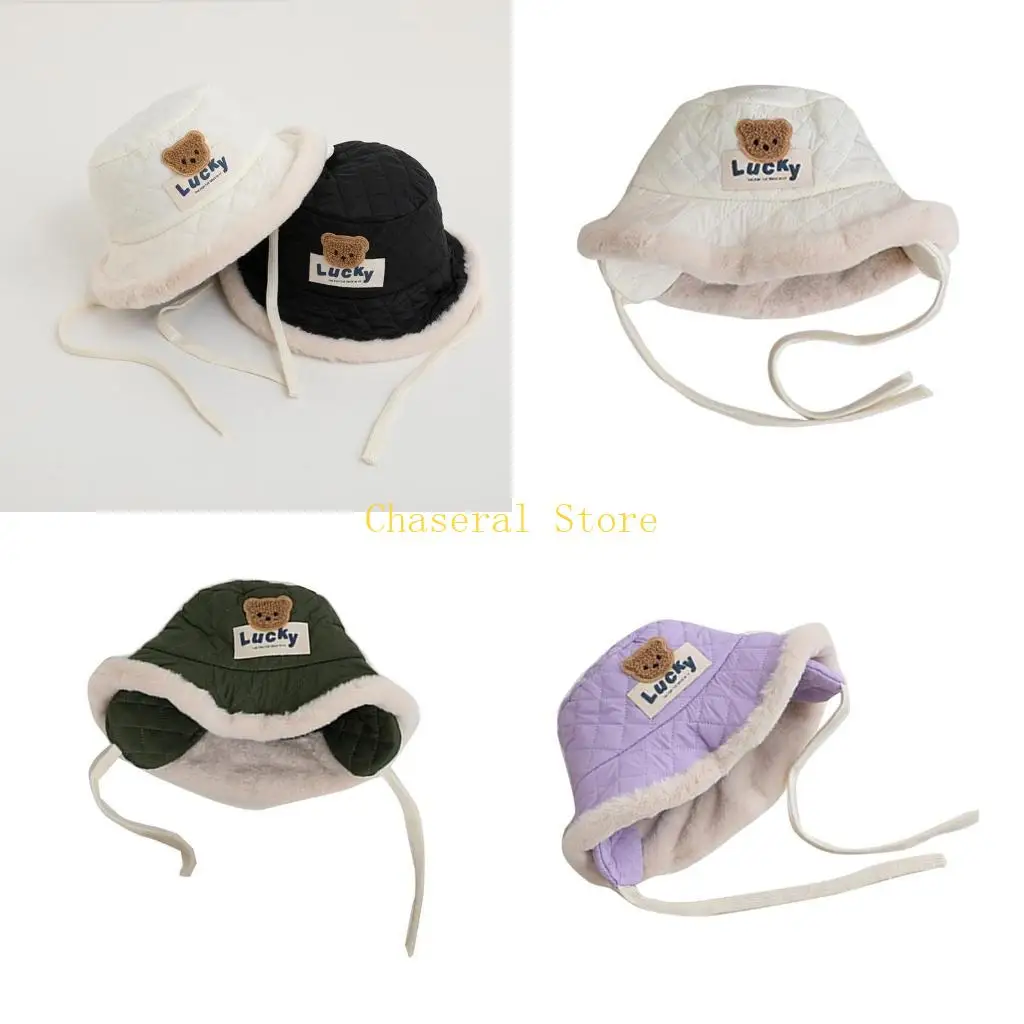 

E7CE шапка рыбака с милым медвежьим узором для младенцев, теплая и стильная детская шапка, очаровательный зимний аксессуар для и