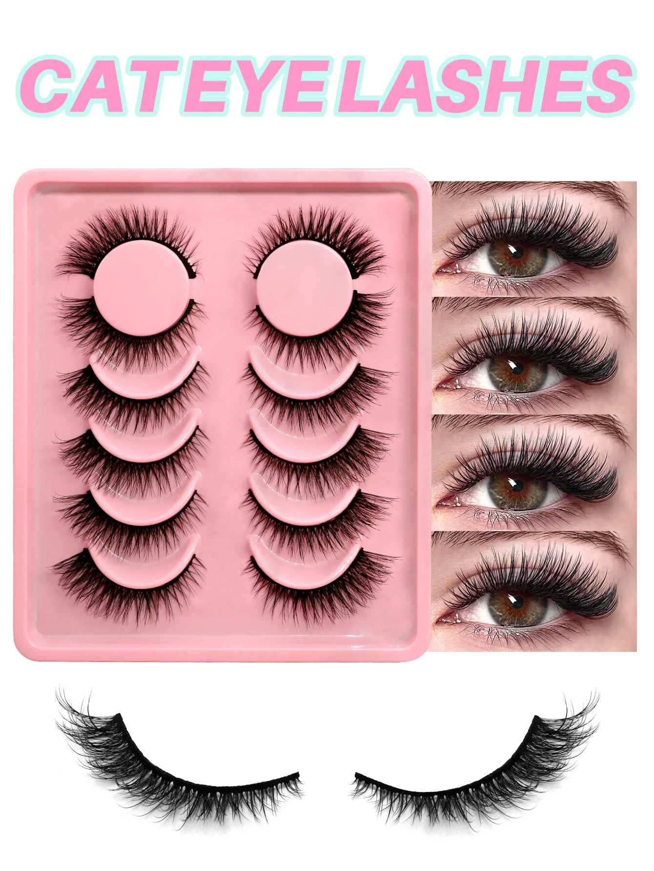 GROINNEYA False Eyelashes Cat Eye Eyelashes End Eye Elongated Fluffy Lashes Faux Mink Lashes Natural Look Eyelash Extension