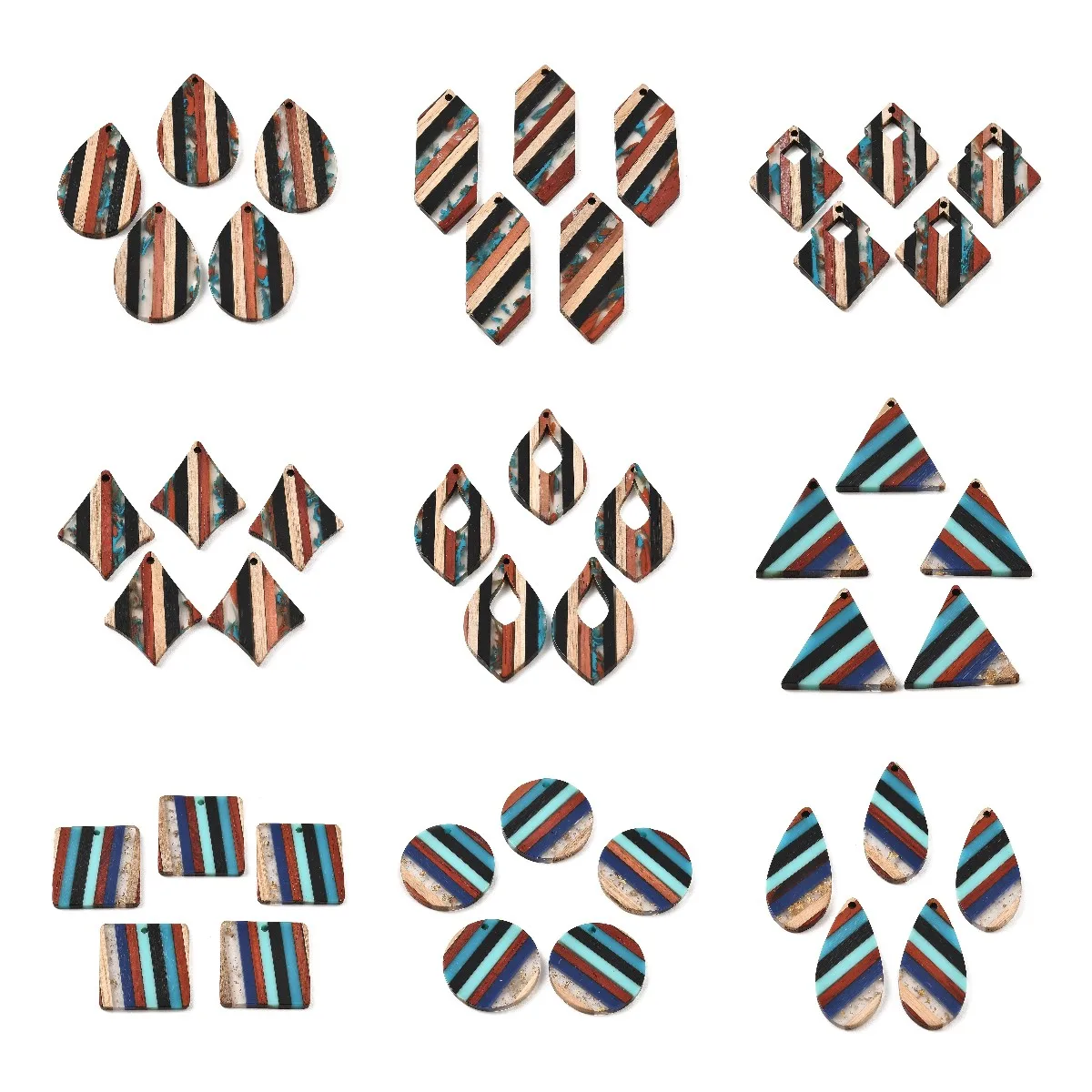 20pcs Transparent Resin Natural Wood Pendants Geometric Dangle Charms for Jewelry Making DIY Vintage Keychian Earrings Supplies