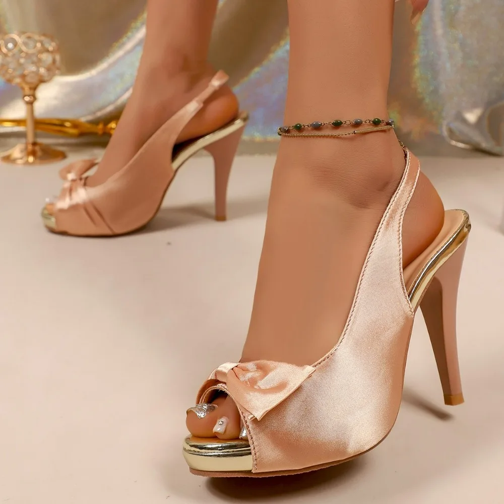 Sandales d'été élégantes pour femmes, chaussures à talons moyens, tongs décontractées avec nœud, chaussures de soirée pour femmes, escarpins et talons pour femmes