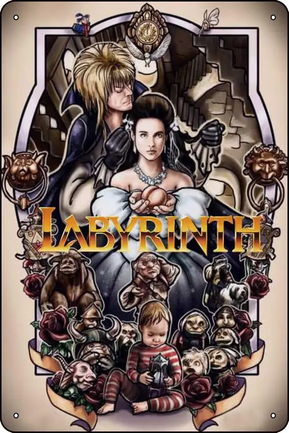 Laberinto (1986), cartel de estaño de Metal Vintage de película, placa de pared de estilo Retro, decoración, 8x12 pulgadas