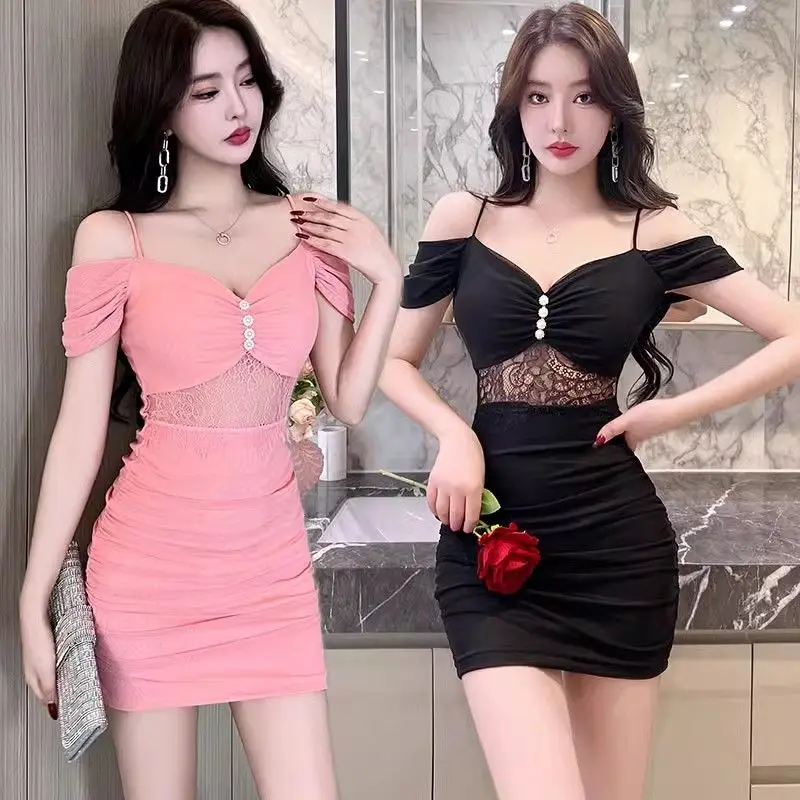 Nachtclub dames sexy laag uitgesneden rugloze off-shoulder jurk bodycon minirok