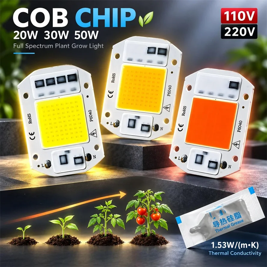 LED COB Chip High Brightness Full Power Full Spectrum Plant Lamp 110V/220V for Plants, Flowers Lighting Growth Indoor Home DIY
