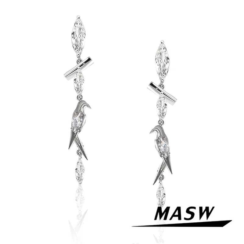 

MASW Original Design Delicate Style Metallic Silver Plated Bird Zircon Dangle Earrings For Women Girl Gift Fashion Jewelry