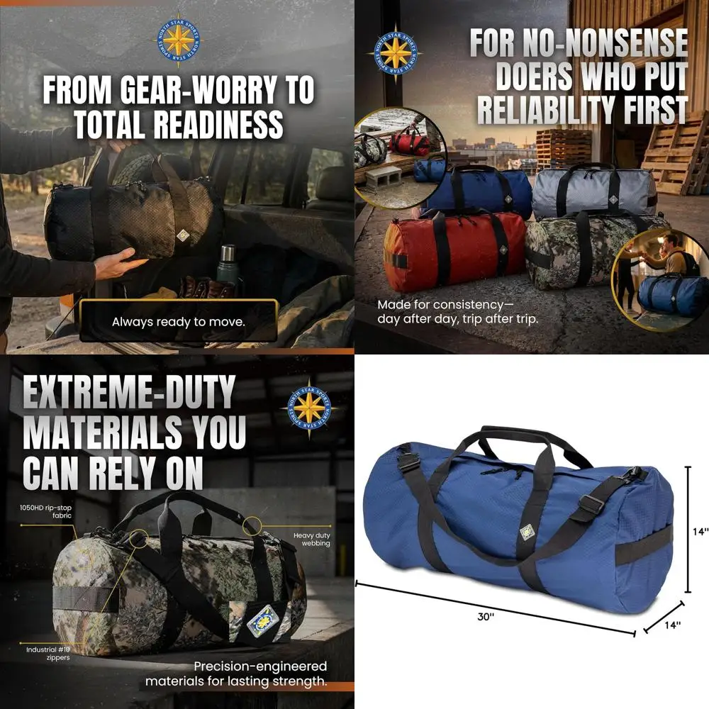 

Большая сумка-дафл из рипстоп-ткани - прочная, устойчивая к разрывам, водонепроницаемая, компактная для путешествий (14 x 30, 75 л, синяя)