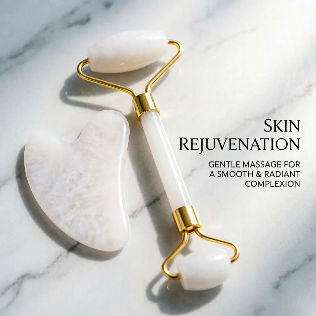 Rodillo de Cuarzo Blanco Natural Gua Sha, Masajeador Anticelulítico, Set de Piedras Gua Sha, Masajeador Facial