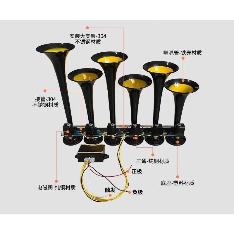 for Six Tube Thirty-six Tone Car Music Horn Truck Electronic Control Metal Air Horn with Button