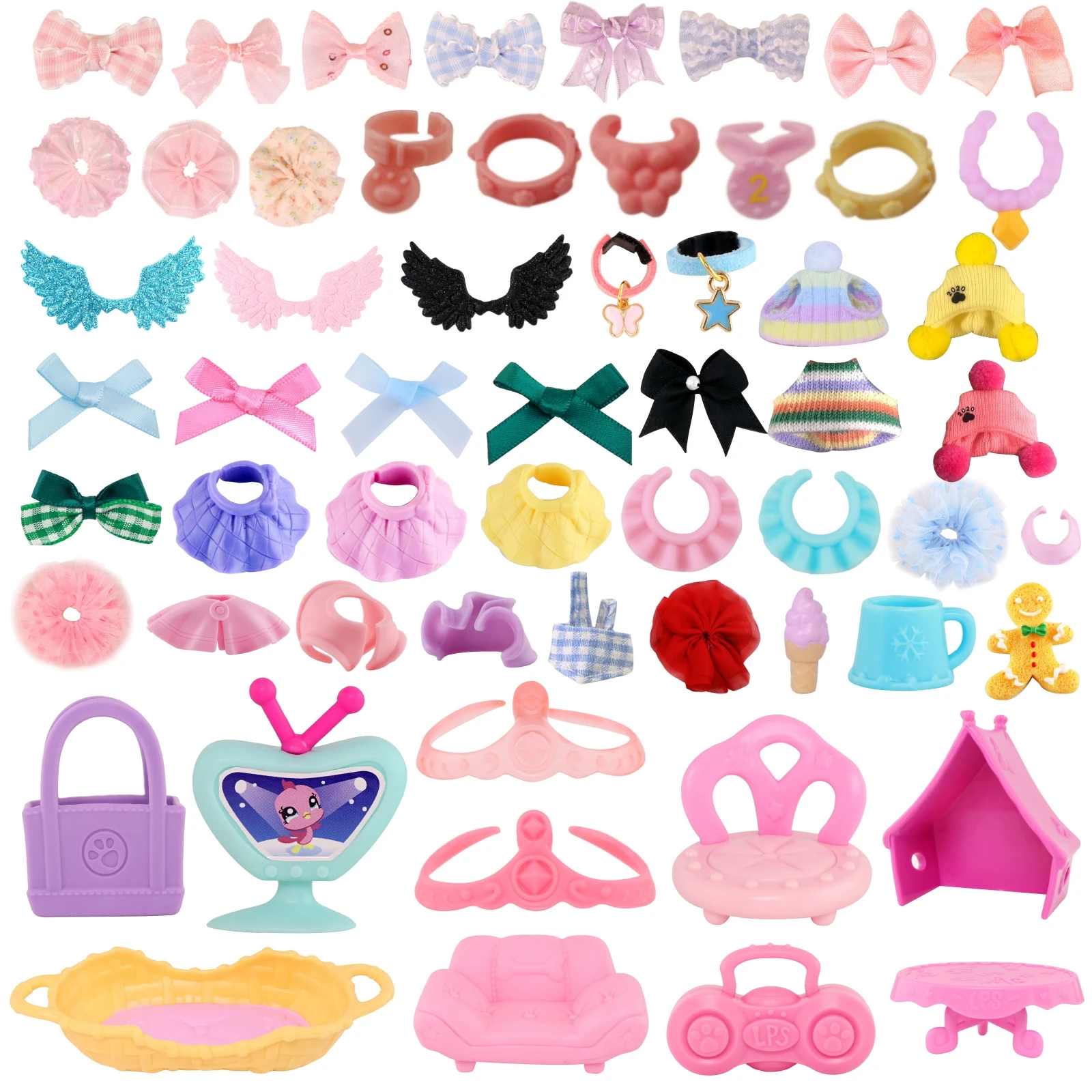 

LPS Pet Shop Mini Pet Random Pack Random 35pcs Accessories Rare Hat Collar Necklace Scarf Hat Chair Wings Glasses Necklace