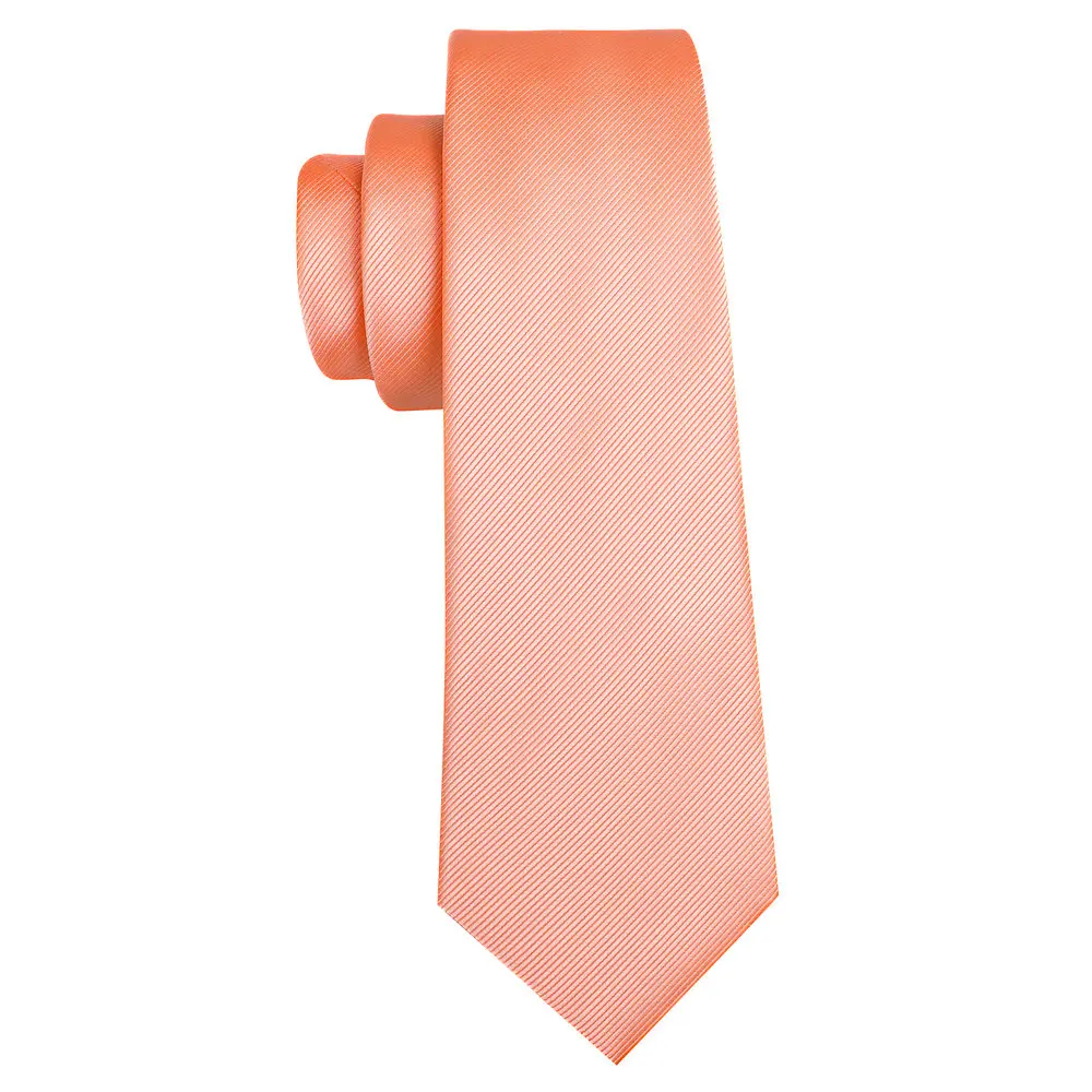 Exquisite Coral Pink Silk Ties For Men Luxury Brand Solid Necktie Sets Groom Wedding Business Party Gifts Barry.Wang LN-6483