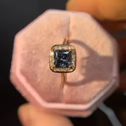 YULEM LAB 100% Blue Gray Moissanite Square Cut Diamond Rings for Women Engagement Ring Jewelry Sterling Silver Rings
