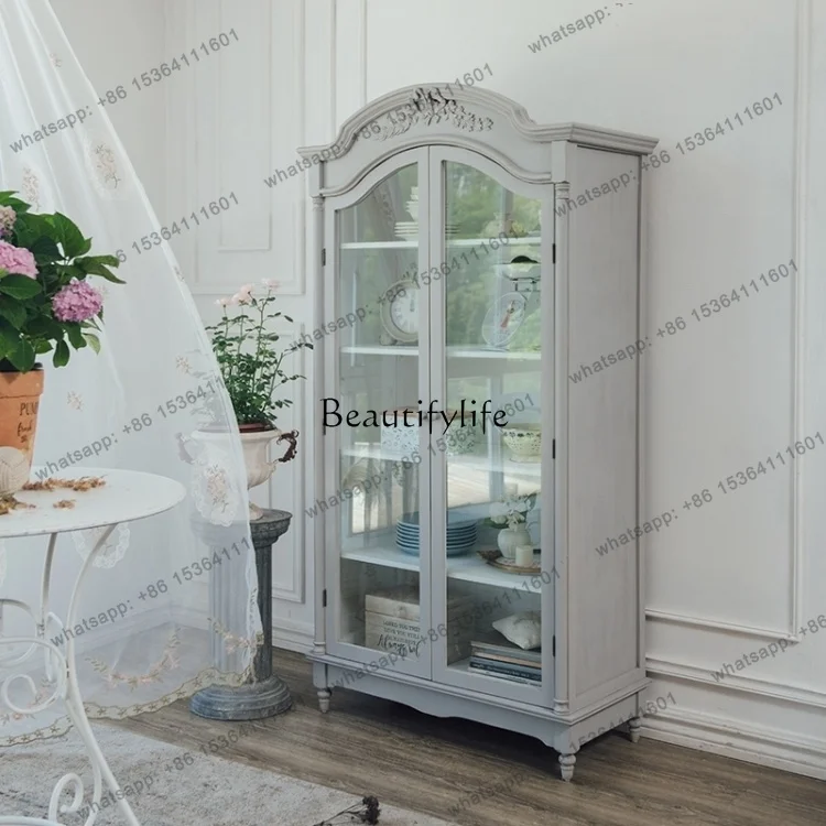 Customizable Floor Bookshelf Storage Rack With Doors Bedroom Integrated Wall-Mounted Home Handicraft Display Cabinet Vintage Sty