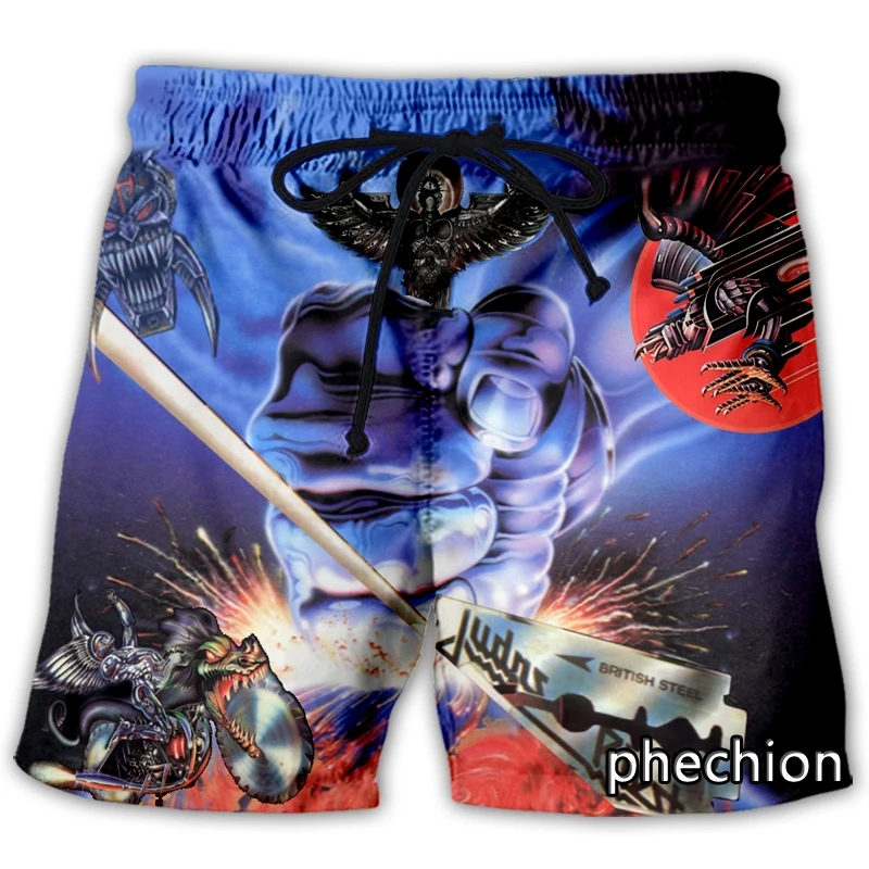 Phechion novos homens/mulheres judas priest rock band 3d impresso shorts casuais moda streetwear masculino solto calções esportivos a216