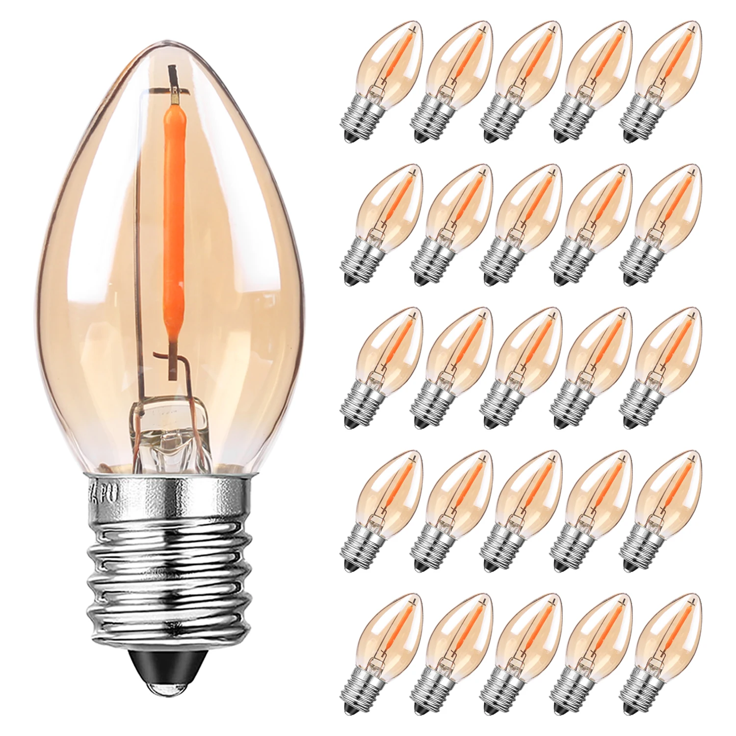 

Grensk 25pcs C7 0.5W LED Candle Lamp Bulbs E12 Base 110V Dimmable Equal to 7W Incandescent Replace Decor Bulb For String Lights