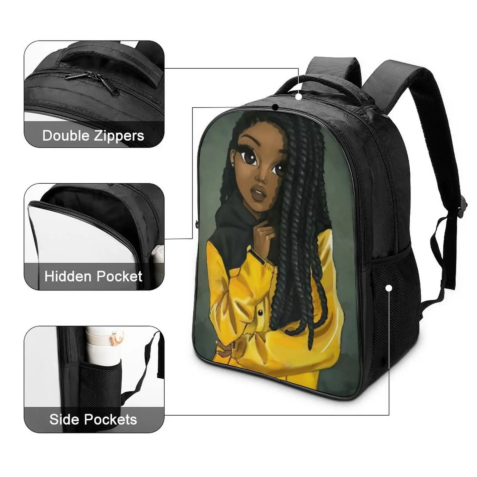 Cute African Girl Print Backpack Teenager Children School Bags Africa Latin Woman Daypack Afro Girl Rucksack Laptop Backpacks