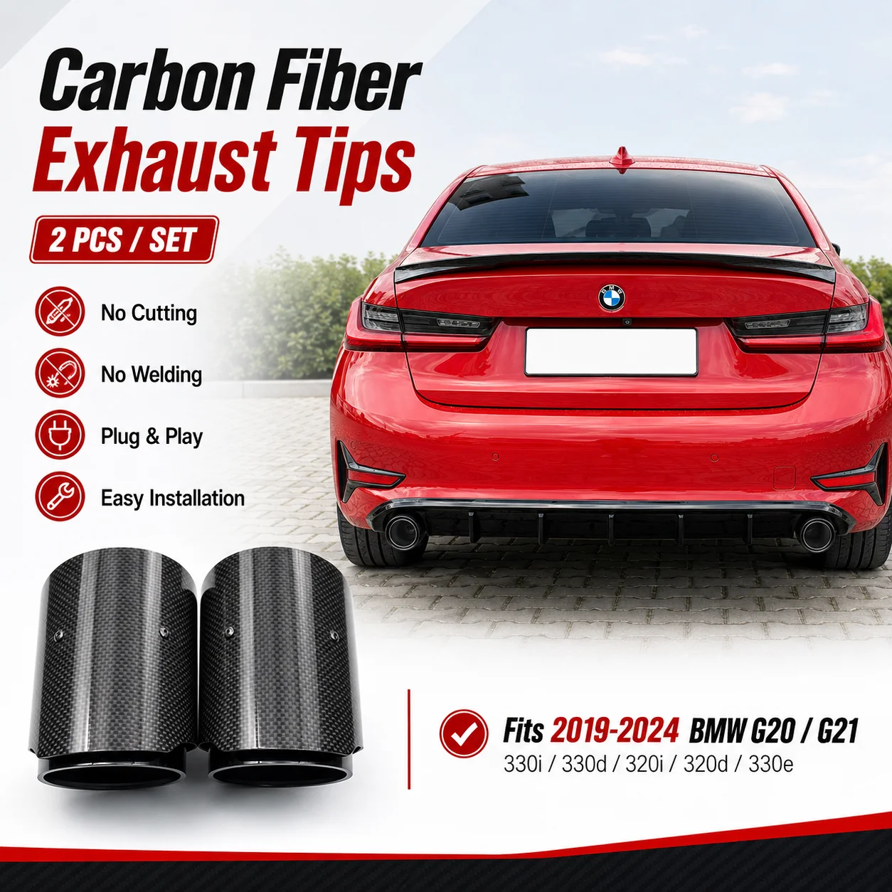 2pcs/lot Carbon Fiber Exhaust For BMW G20 G21 320i 330i 330e G22 G23 G26 420i 430i 2019+ Muffler Tip Slip In Tailpipe