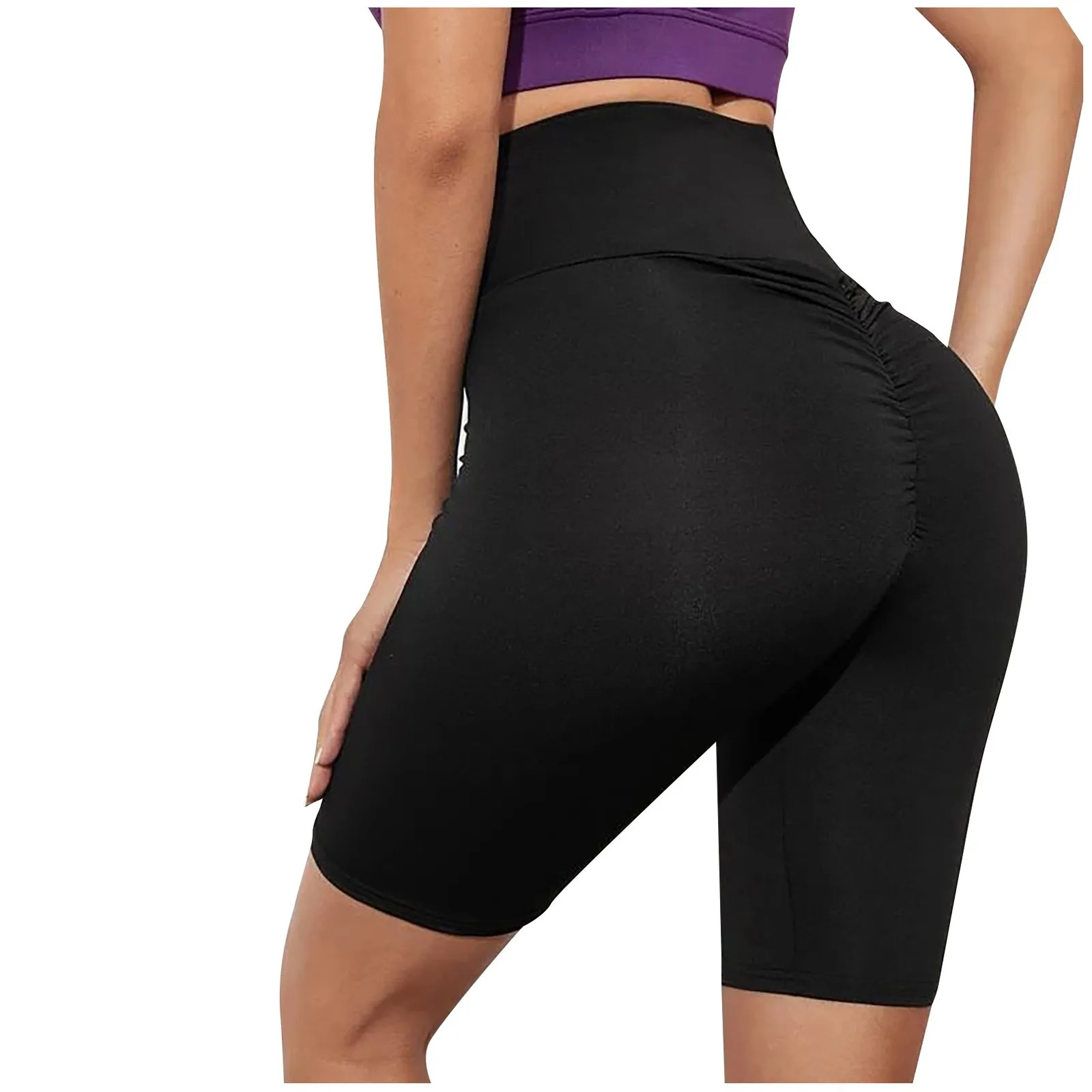 Women\'s Solid Color Hip Lift Short Pants Fashion Fitness High Waisted Sport Running Leggings Yoga Pants Shorts