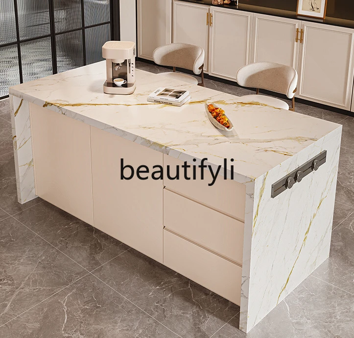

French cream wind rock slab island table cabinet independent dining table integrated kitchen partition open guide table
