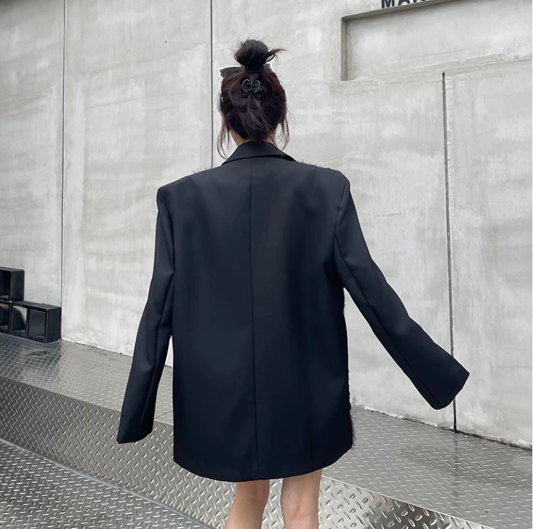 Spring New Jacquard Pearl Collar Blazer For Women Niche Design Luxury Elegant Padded Shoulder Top Black Jacket Kawaii Korean