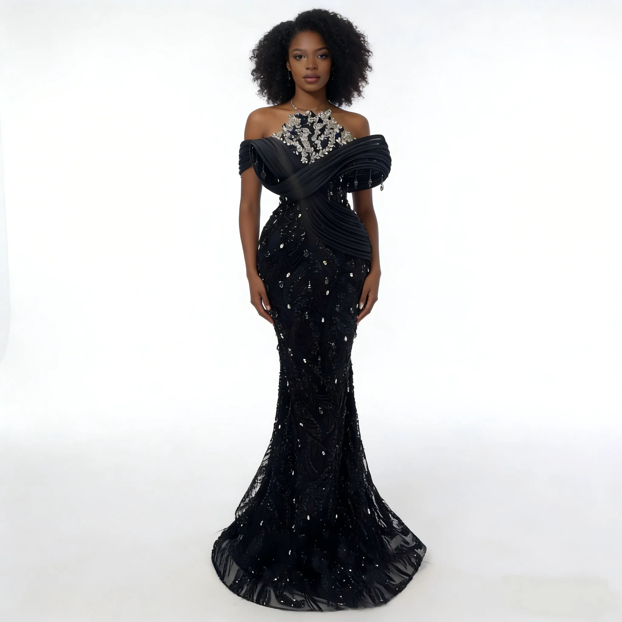 

Luxury Crystals Mermaid Prom Dress Beaded Lace Evening Dresses Formal Party Second Reception Engagement Gowns Customized