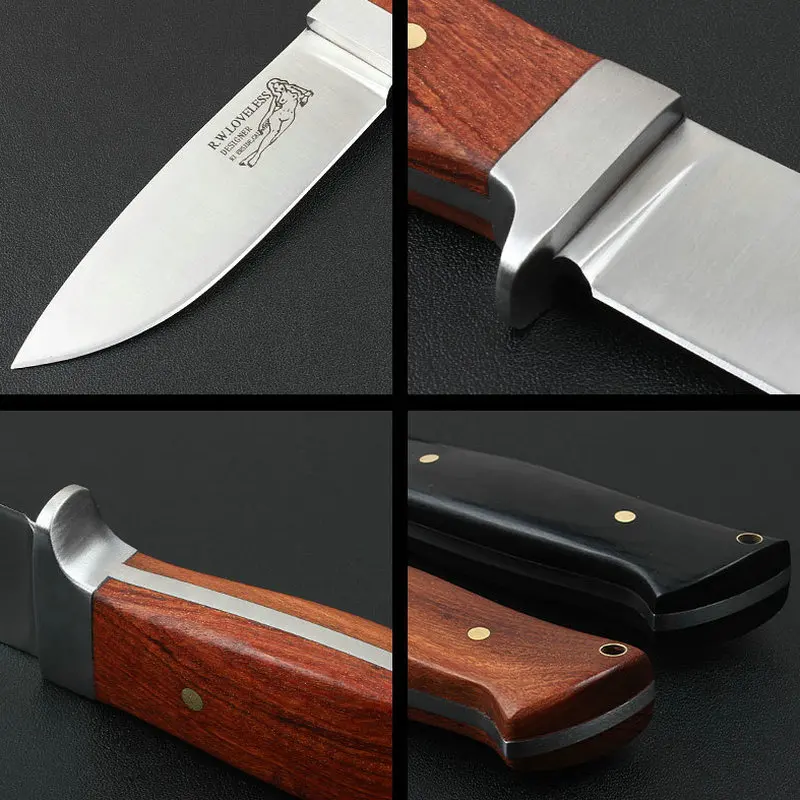 TRSKT RW Loveless Hunting Knife Camping Outdoor Knives D2 60Hrc Blade,Wood Handle With Leather Sheath Gift For Man Freesshipping