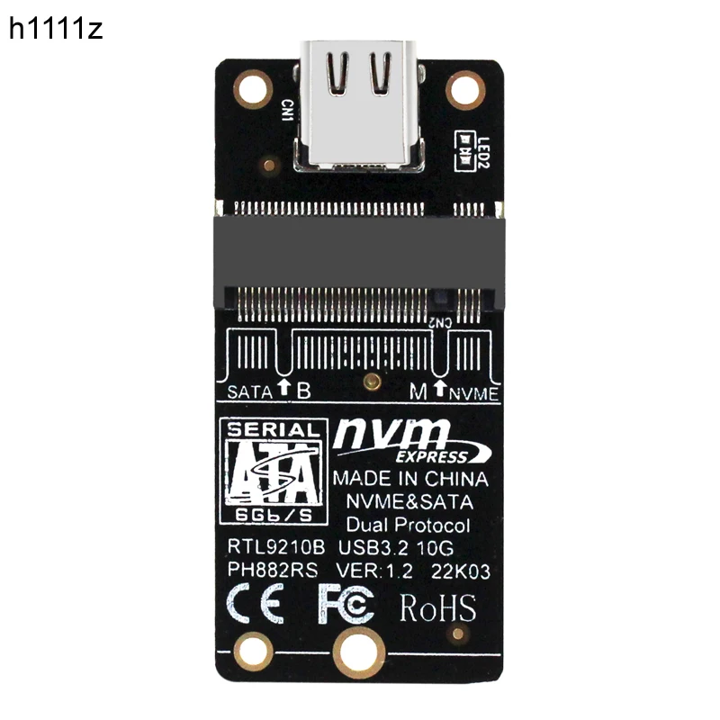 Фото Адаптер M2 на USB 3,1 TYPE C PCIE NVME SSD M.2 SATA SSD на USB C переходная плата 10 Гбит/с, двойной протокол RTL9210B для ключа M/B + M 2230 M2