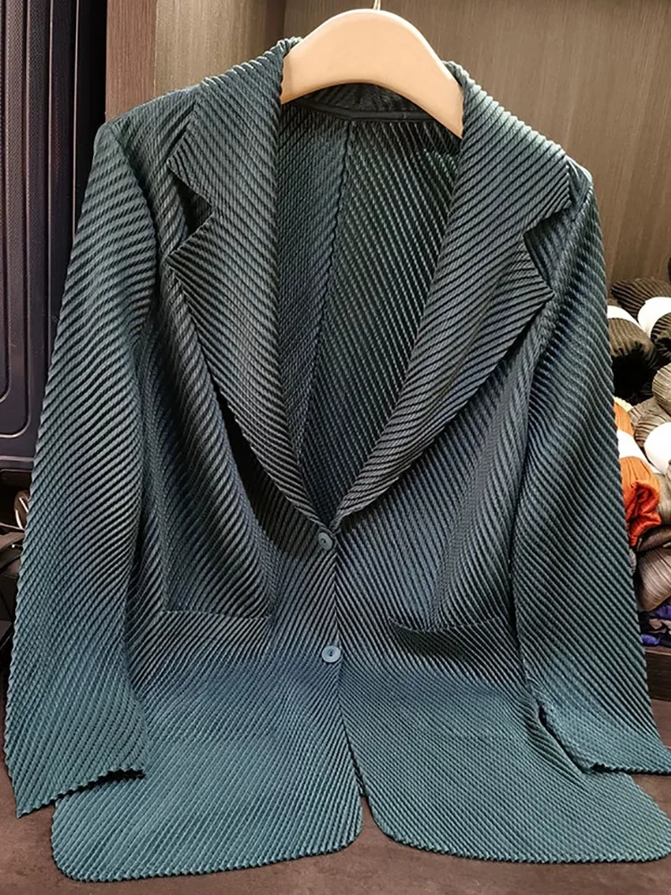 Miyake Pleated Autumn New Simple Solid Color Dragon Scale Pleated Suit Jacket Commuter Two-button Long-sleeved Cardigan Female