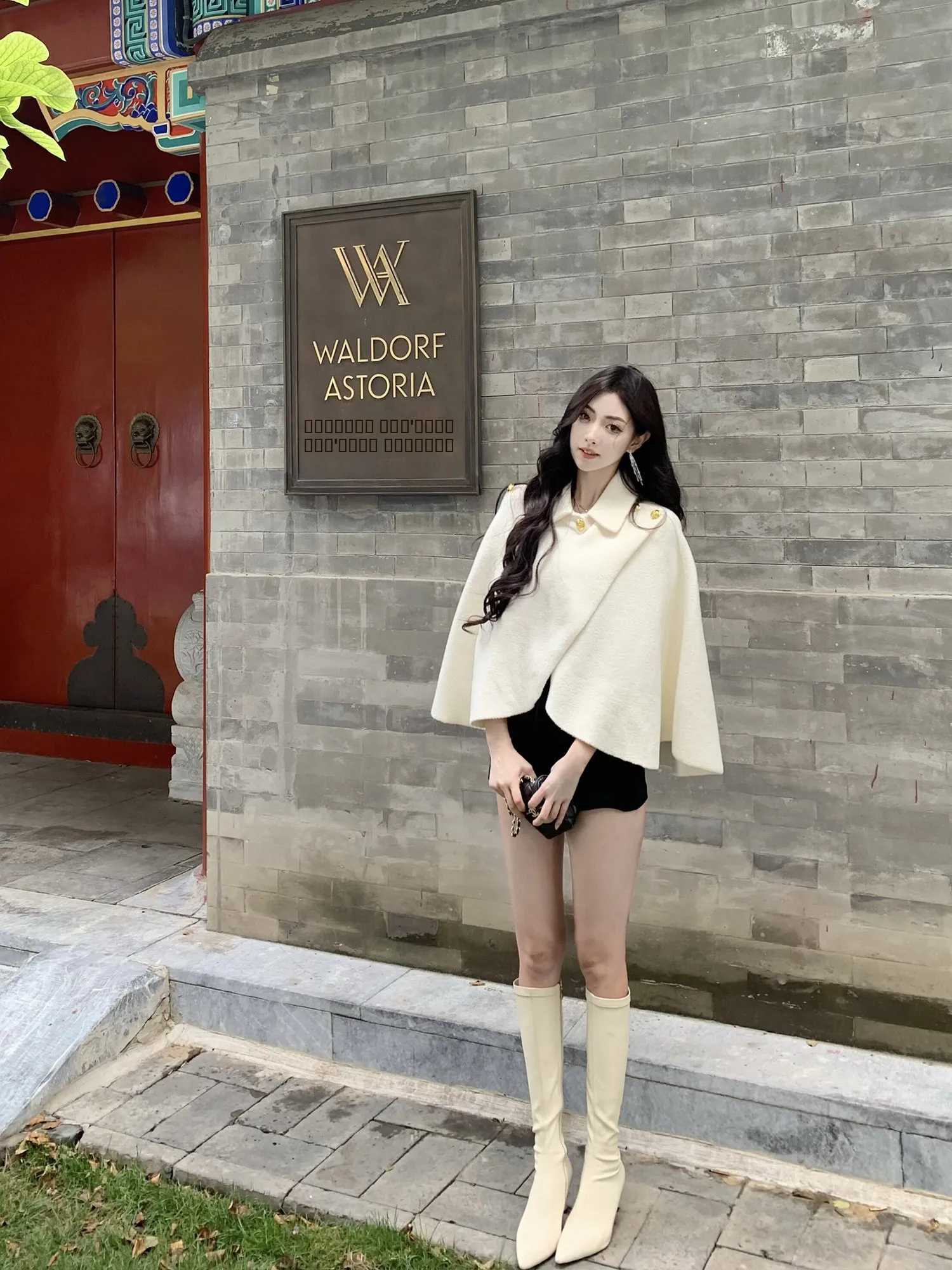 

J Studio 3D Tailored oulder Wrap Bla White 2 Colors Not Puffy Faionable All-Match Coat for Women Woolen Outerwear