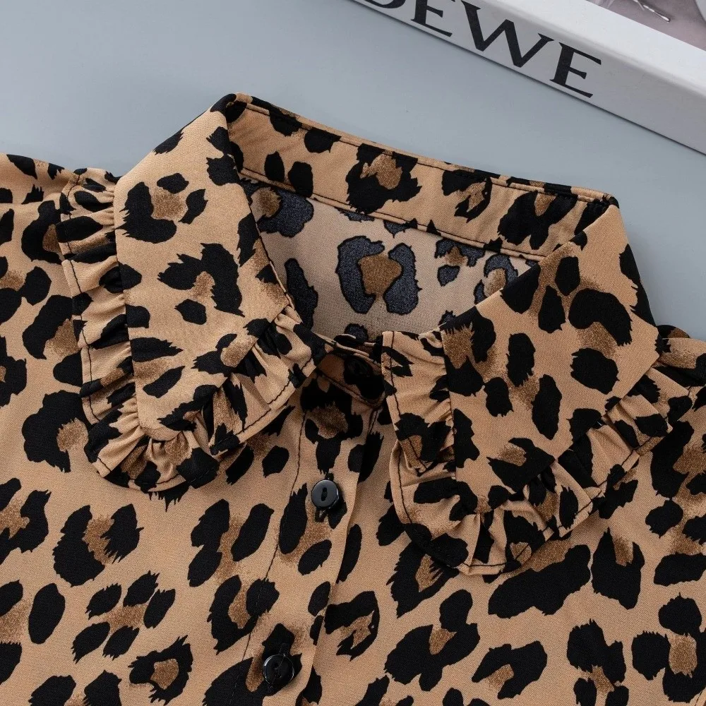 Ruffled Design Faux Shirt Collar Plaid Leopard Print Versatile Style False Collar Insert Half Blouse Type Decorative Half Collar