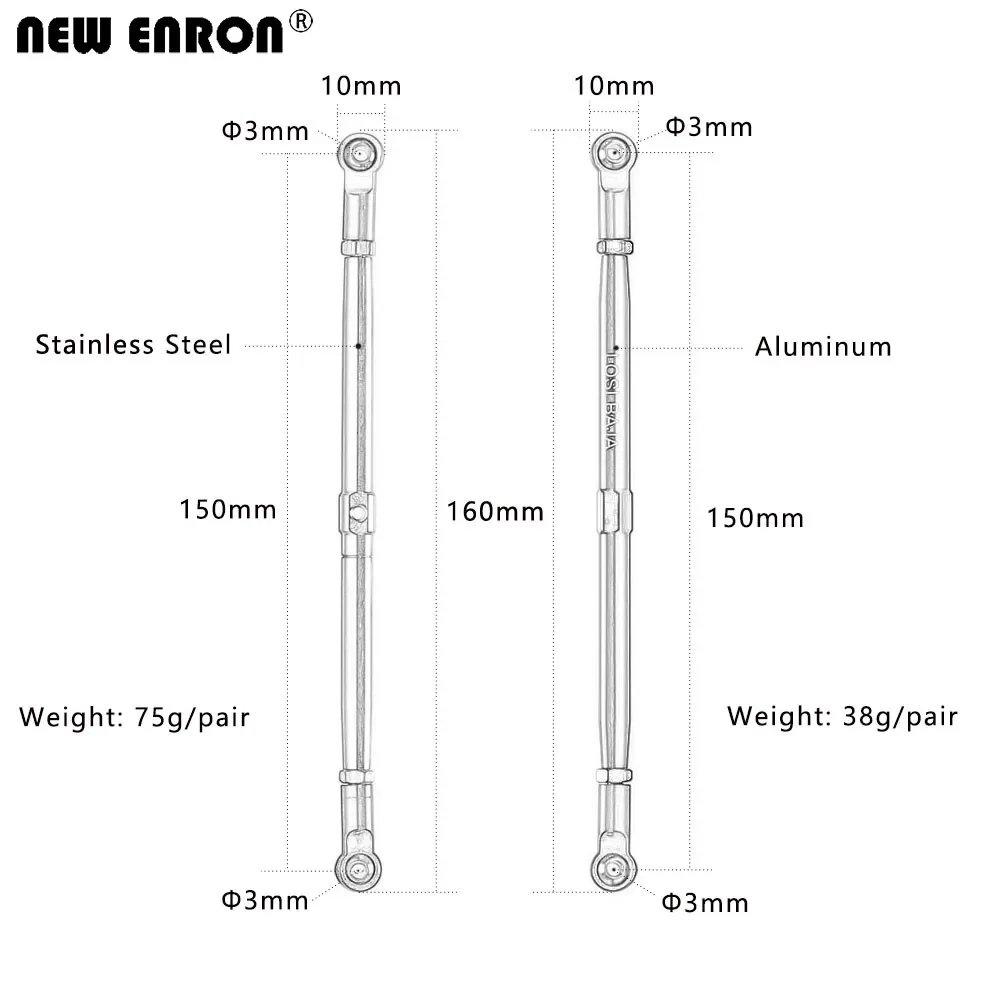 NEW ENRON Alloy/Steel 150MM Thicker Rear Suspension Upper Links 2P for RC Upgrade Parts Team Losi 1/10 BAJA REY 4wd Rock Rey RTR