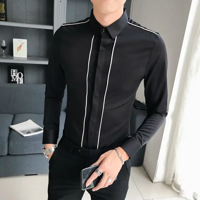 Camisa informal empalmada con solapa para hombre, Tops coreanos holgados de gran tamaño, camisas de manga larga que combinan con todo, moda de