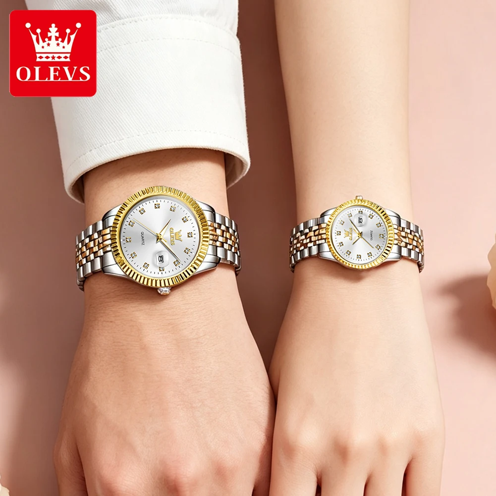 OLEVS Original Couple Watch 2 pcs High Quality Watch Quartz Movement Watch Waterproof Fashion Casual WristsWatch Waterproof 5526