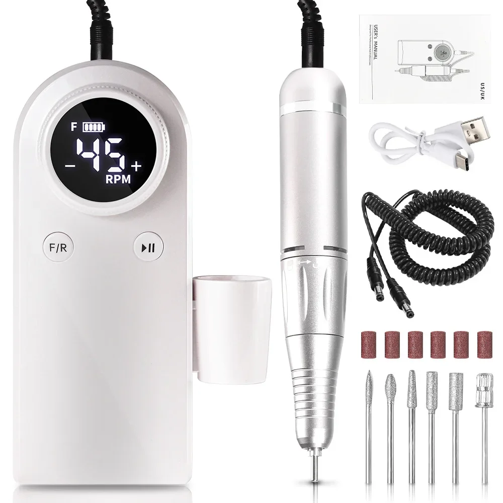 Nail Drill 45000 RPM, Professional Rechargeable Electric Nail File,Cordless Nail E File for Acrylic Nails Gel Polishing Removing
